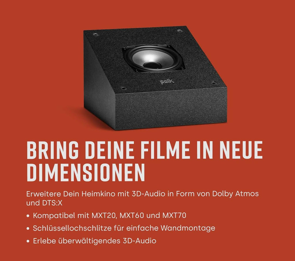 Polk Audio Monitor XT35 schlanker Center Lautsprecher, Hi-Res Zertifiziert, kompatibel mit Dolby Atmos und DTS:X (Stück), Schwarz
